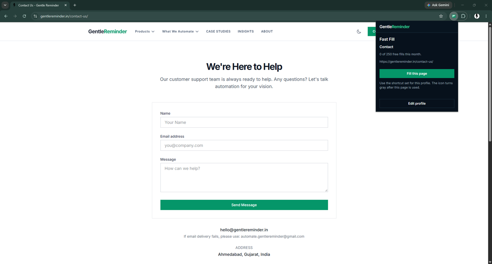 Fast Fill popup before filling a form