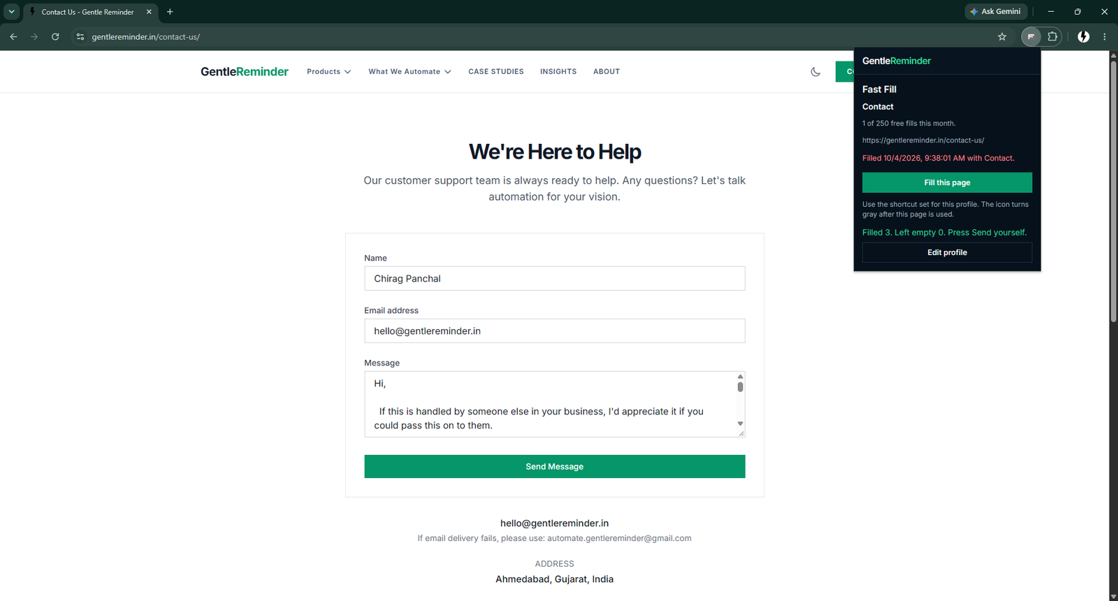 Fast Fill popup after filling a form, still unsent