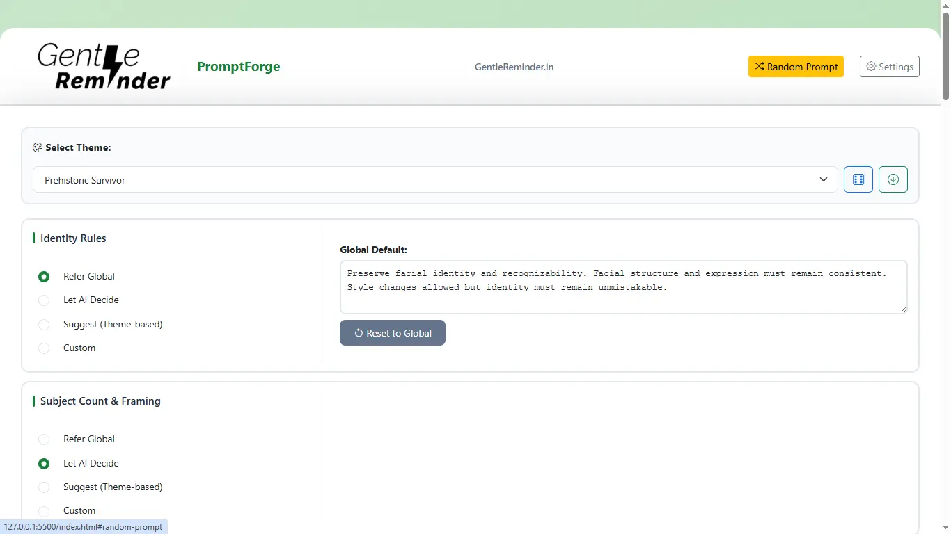 PromptForge Interface Screenshot