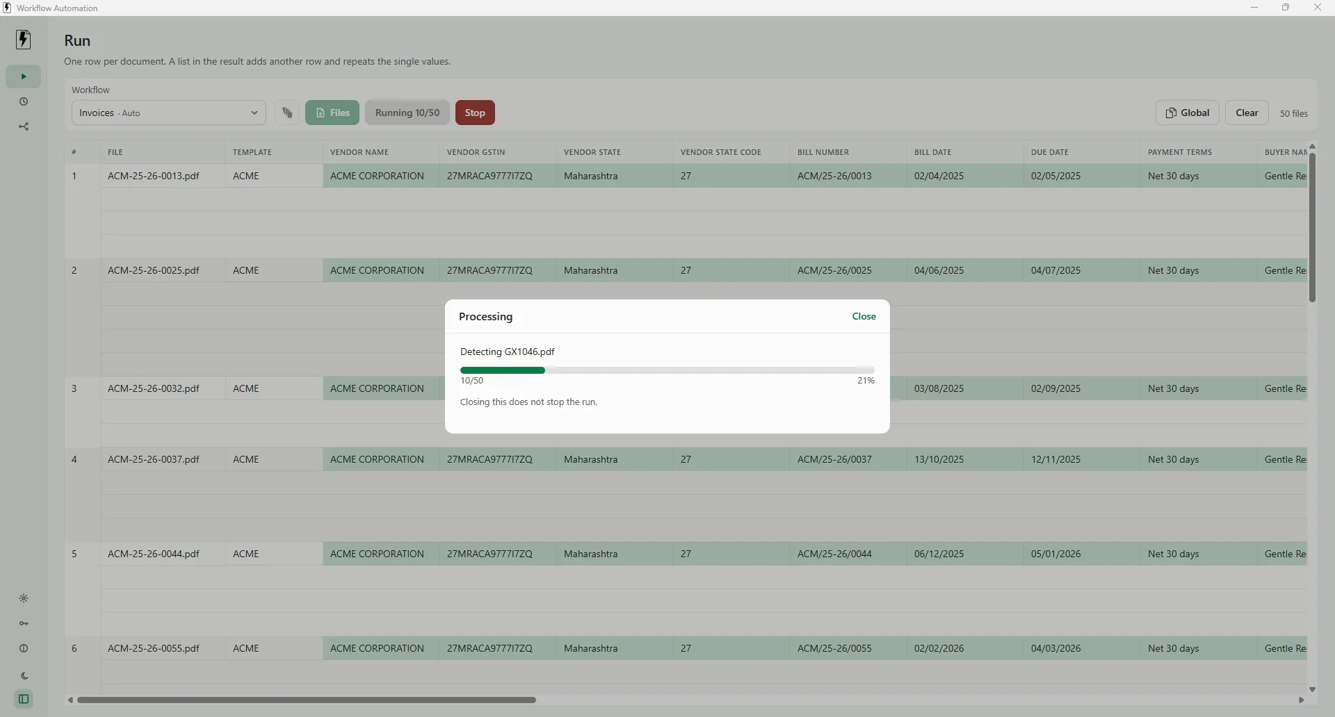 Workflow Automation run in progress